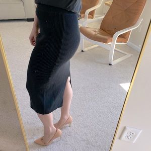 Prana Black Ribbed Midi Skirt NWOT